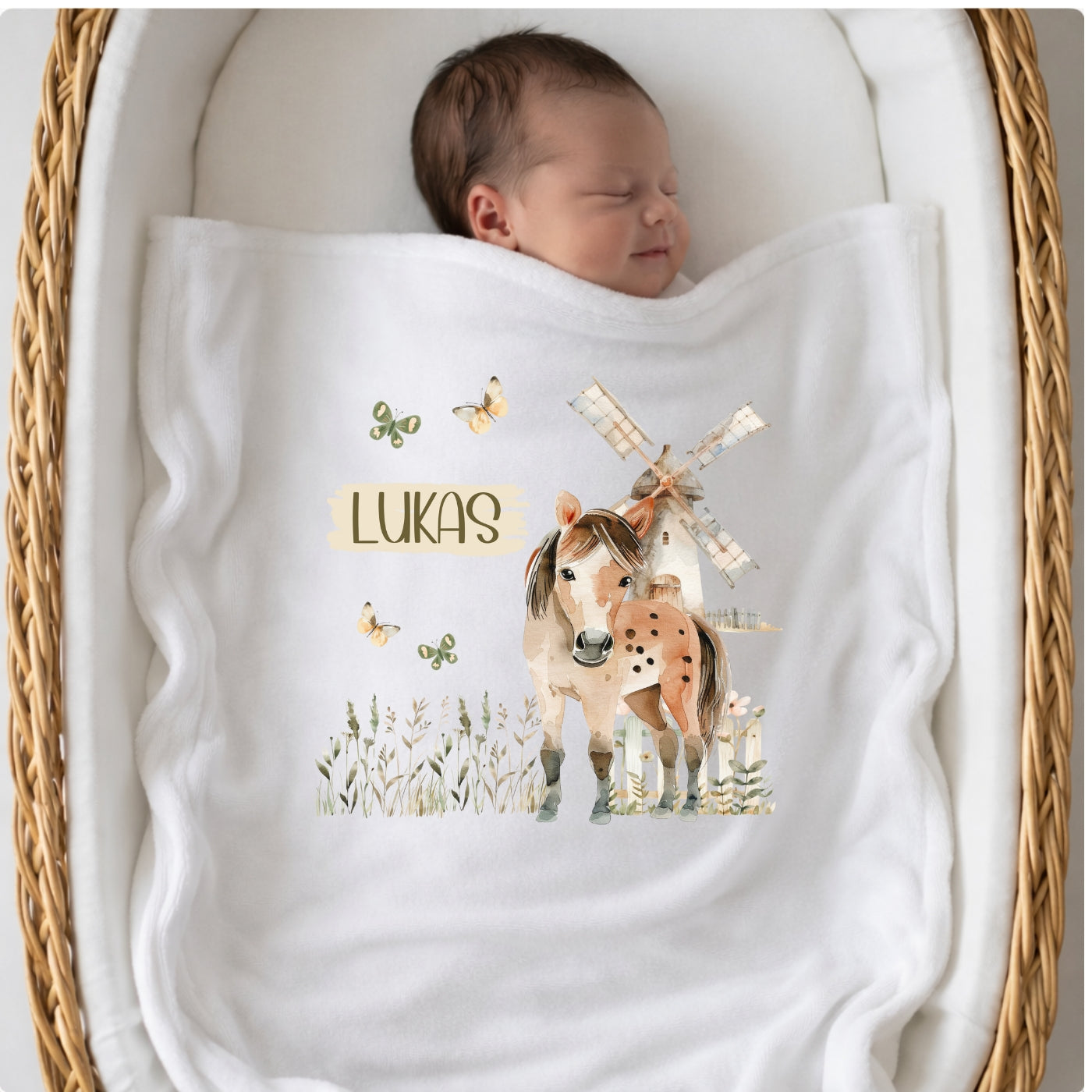 Personalisierte Babydecke mit Namen Bauernhof Kuscheldecke