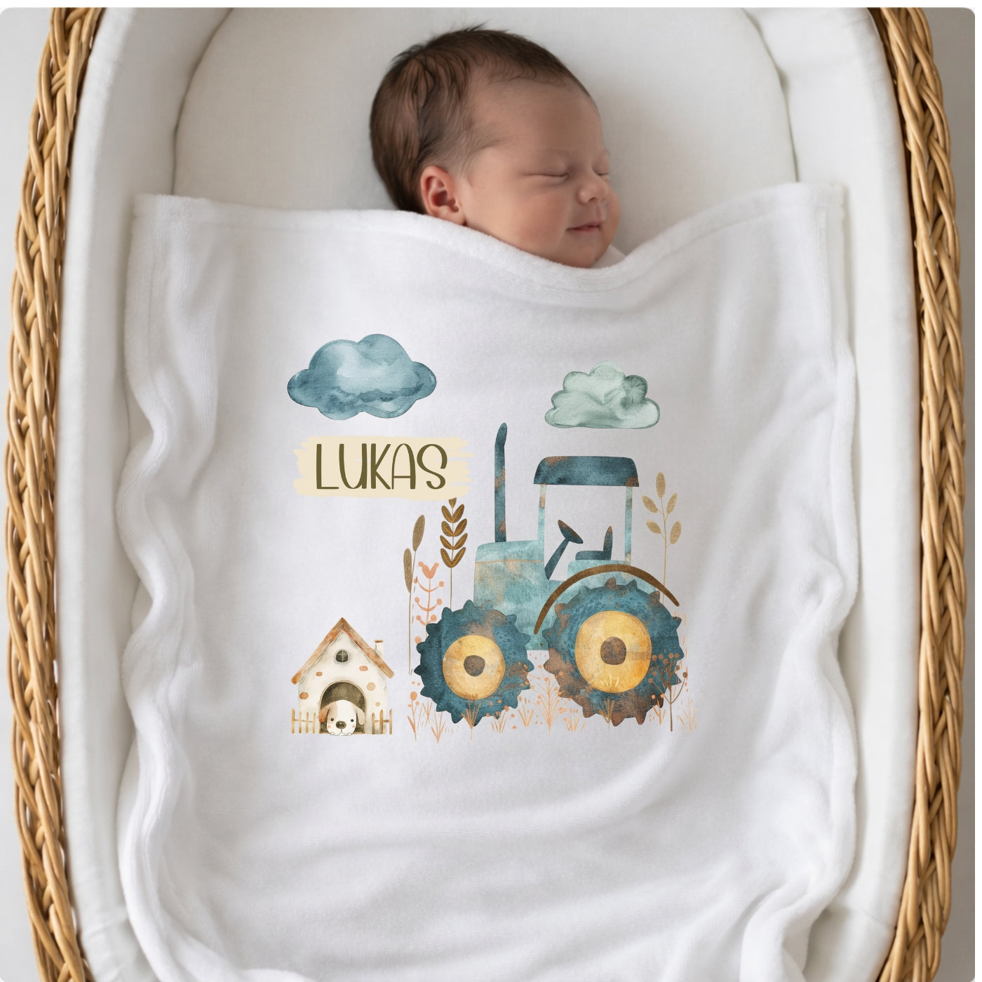 Personalisierte Babydecke mit Namen Bauernhof Kuscheldecke