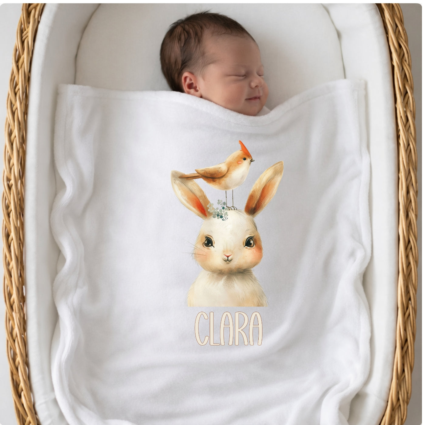 Personalisierte Babydecke mit Namen Tiere Beige Kuscheldecke