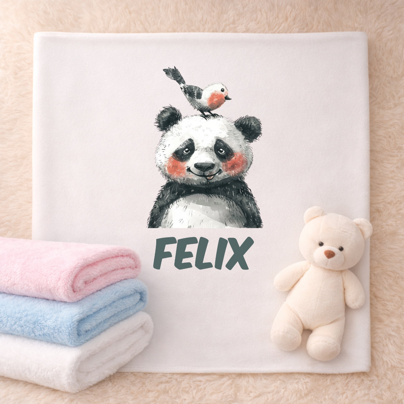 Personalisierte Babydecke mit Namen Tiere bunt Kuscheldecke
