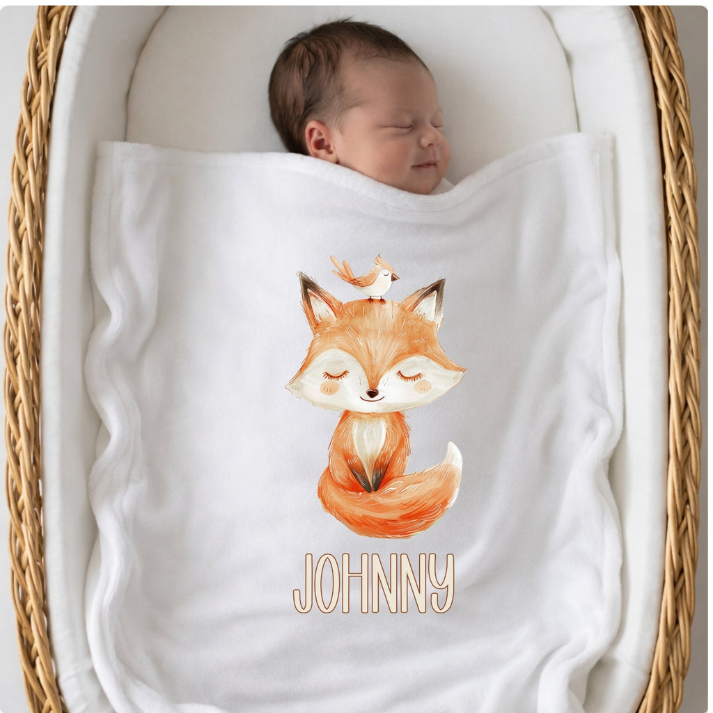 Personalisierte Babydecke mit Namen Tiere Beige Kuscheldecke