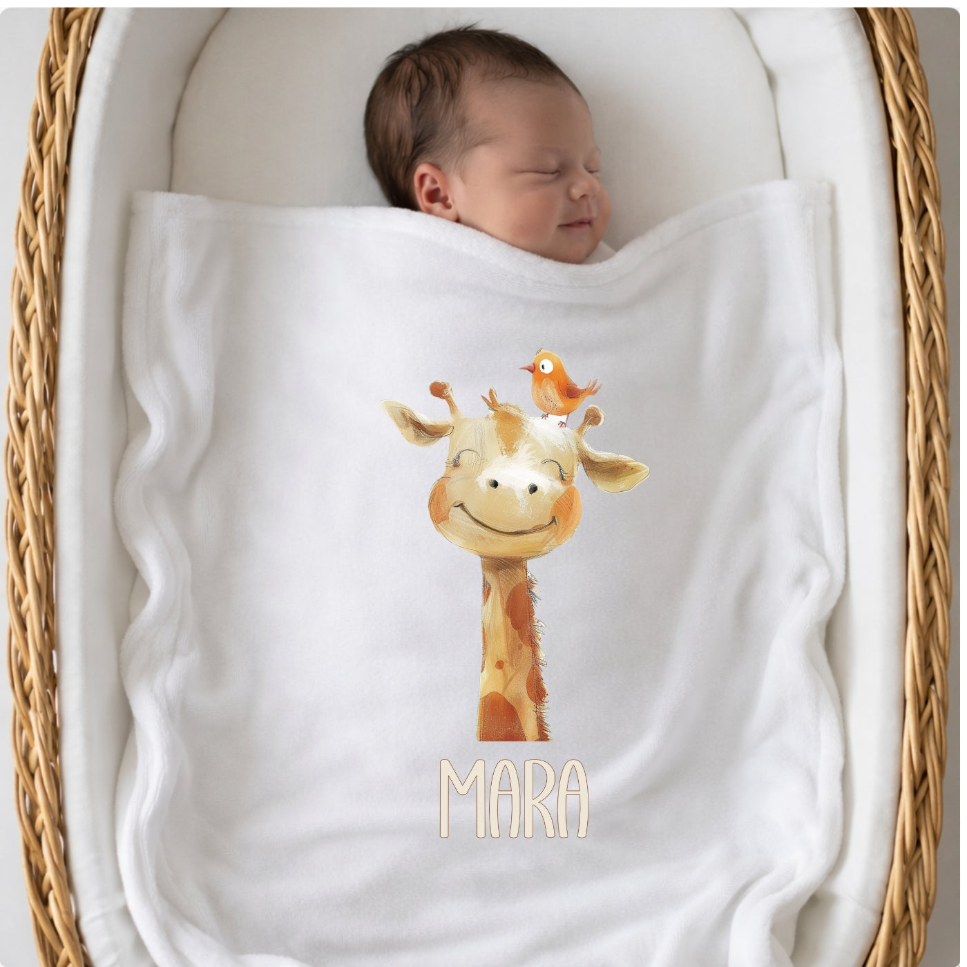 Personalisierte Babydecke mit Namen Tiere Beige Kuscheldecke