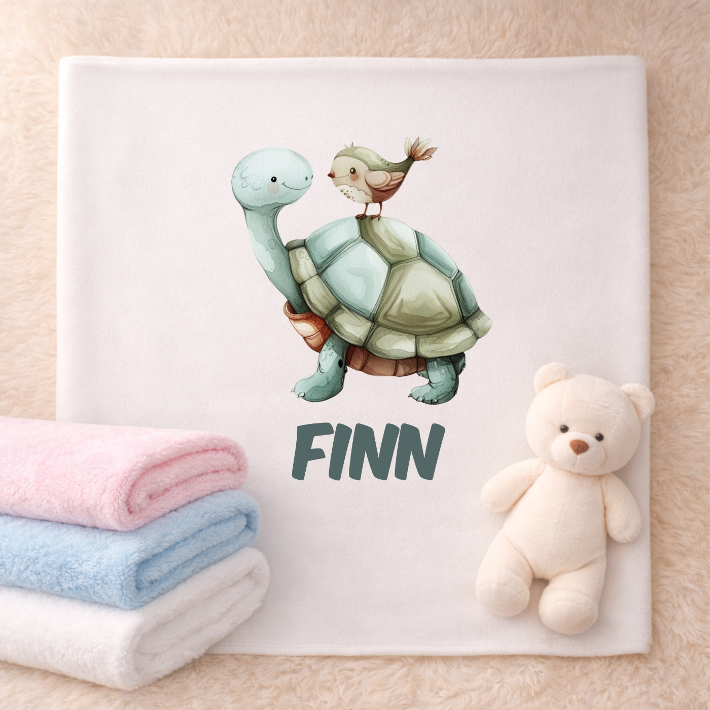 Personalisierte Babydecke mit Namen Tiere bunt Kuscheldecke