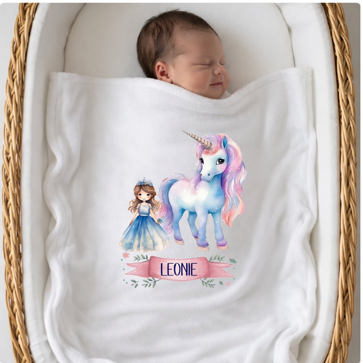 Personalisierte Babydecke mit Namen Einhorn Kuscheldecke