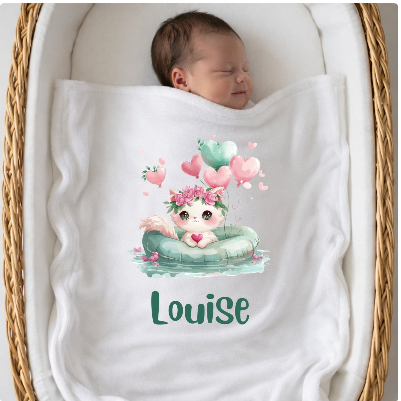 Personalisierte Babydecke mit Namen Tiere grün Kuscheldecke