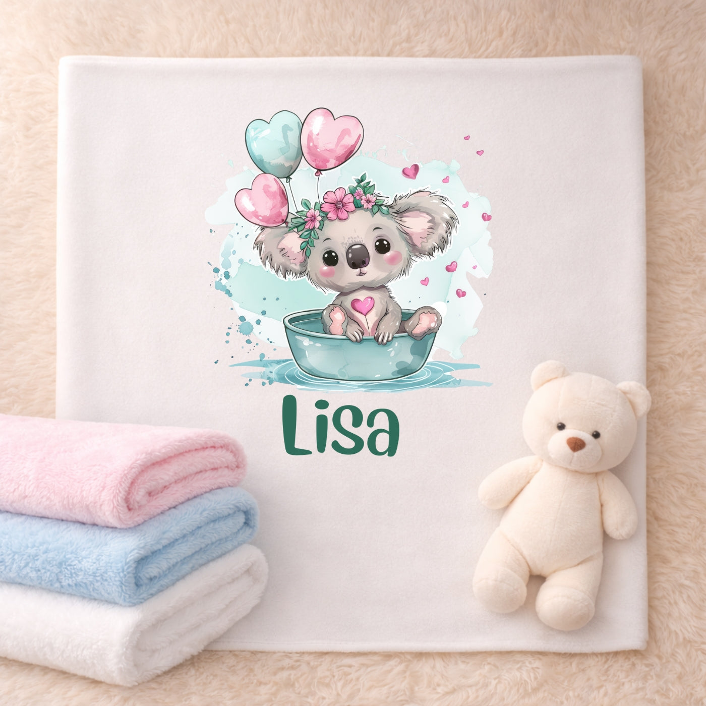 Personalisierte Babydecke mit Namen Tiere grün Kuscheldecke