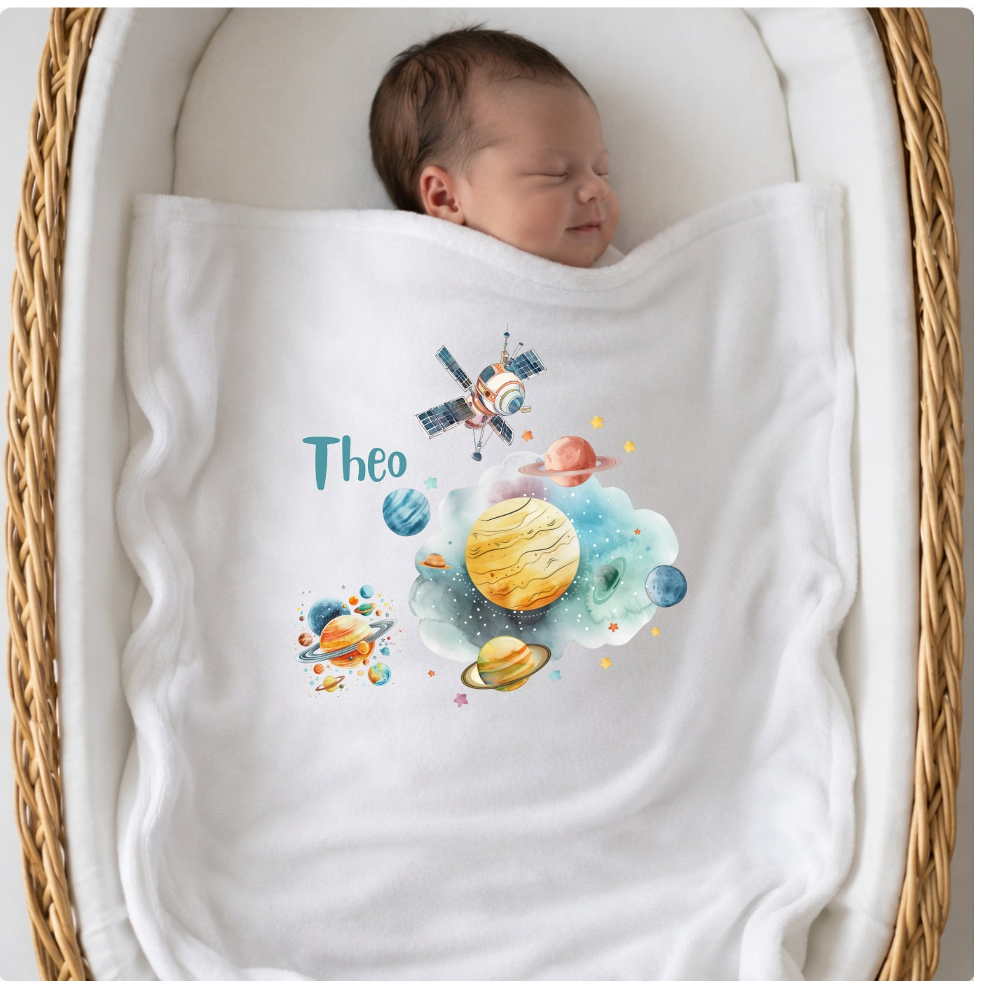 Personalisierte Babydecke mit Namen Weltall Kuscheldecke