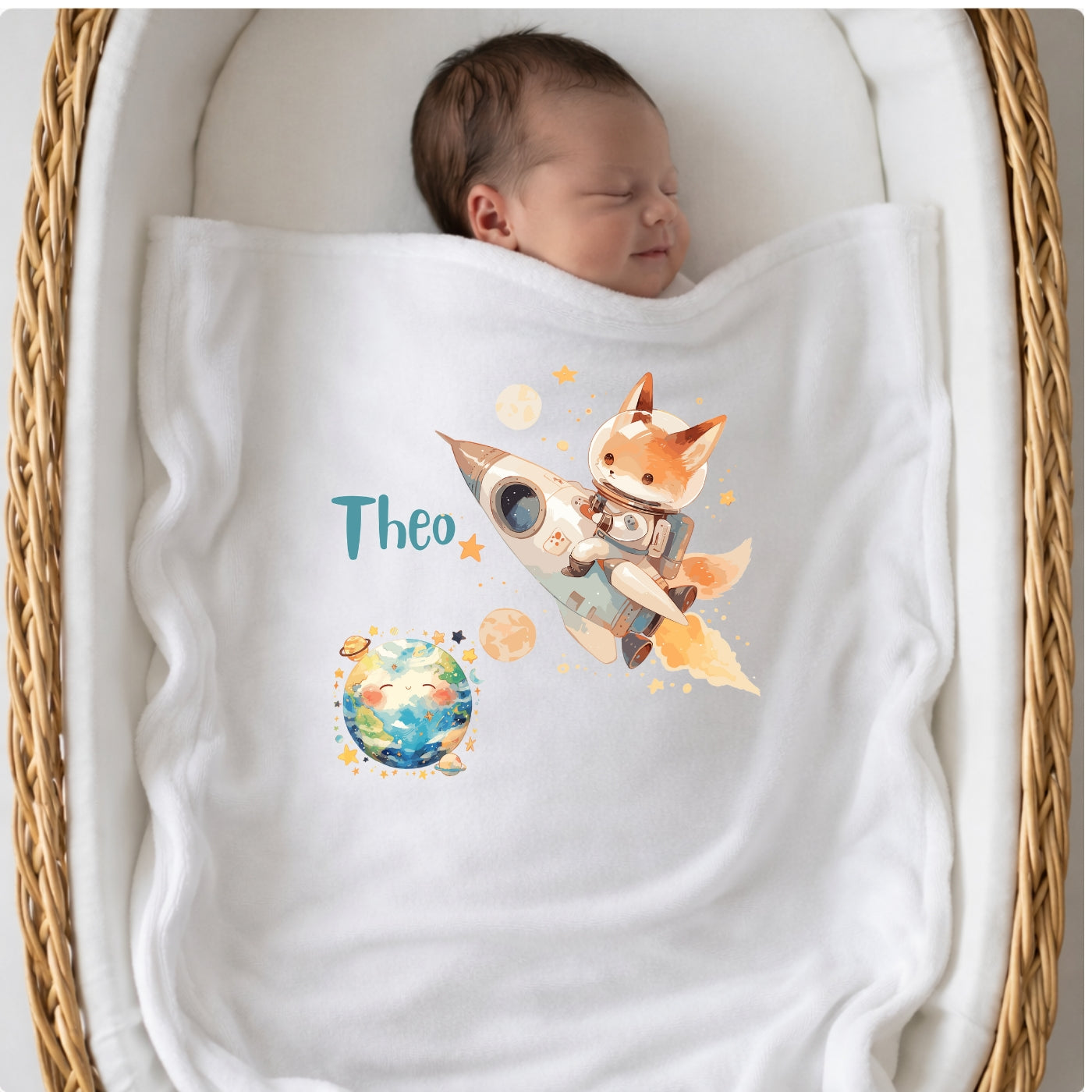Personalisierte Babydecke mit Namen Weltall Kuscheldecke