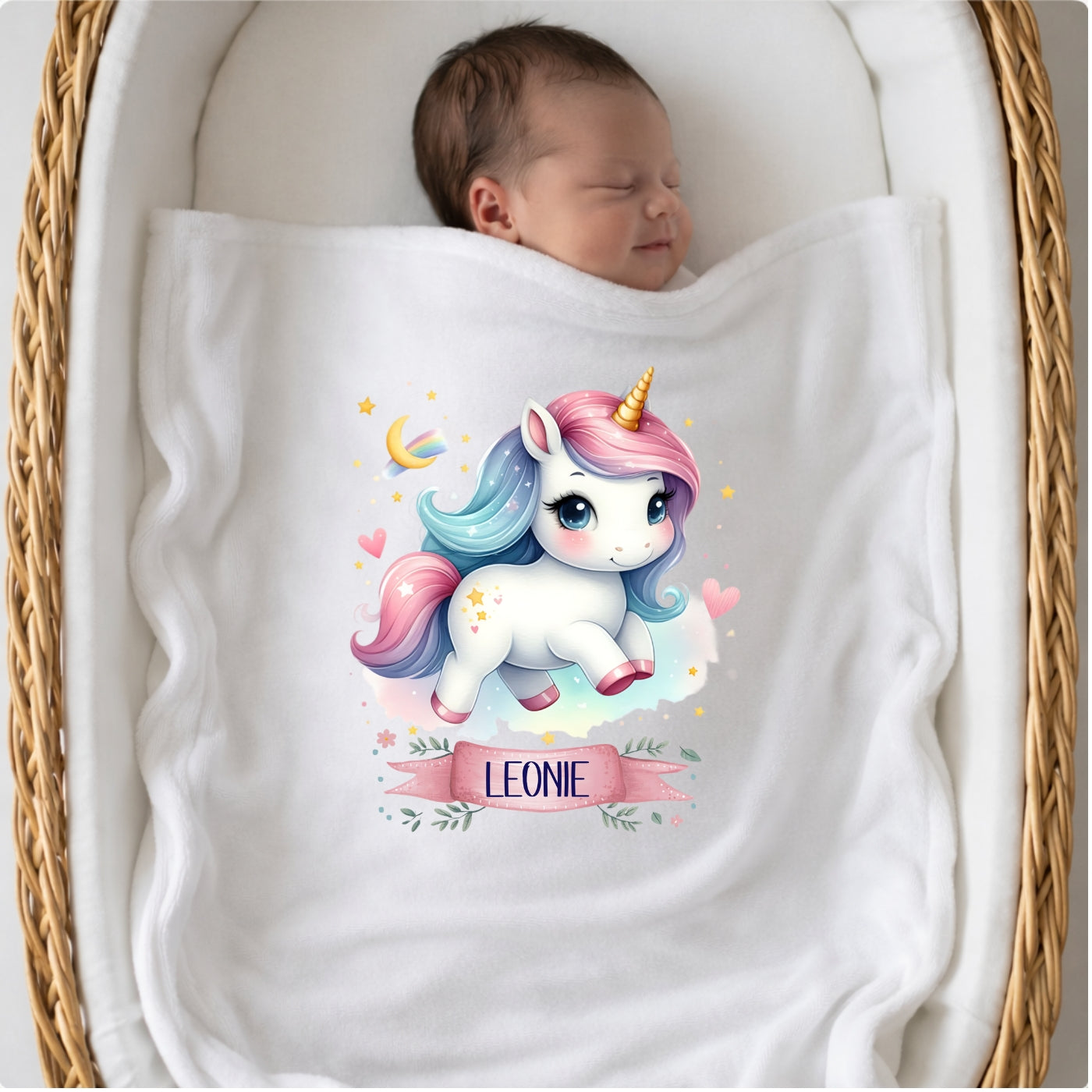 Personalisierte Babydecke mit Namen Einhorn Kuscheldecke