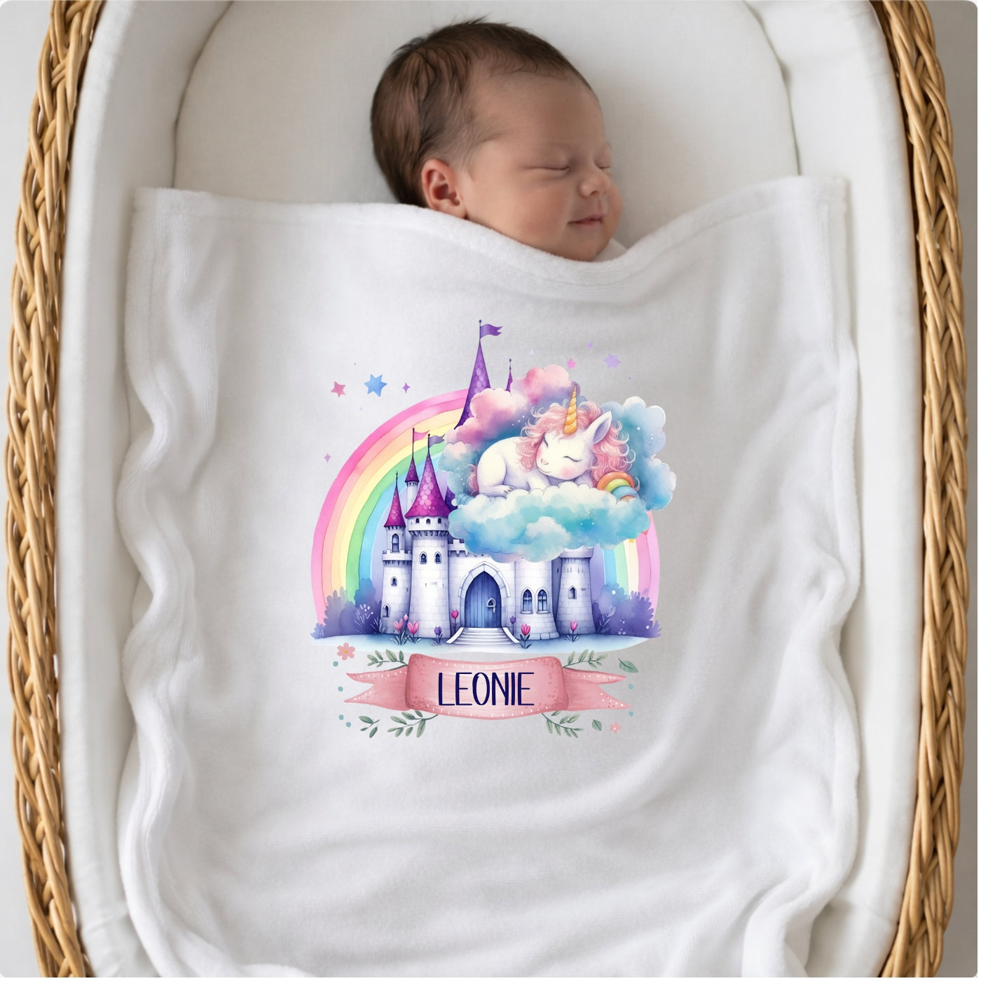 Personalisierte Babydecke mit Namen Einhorn Kuscheldecke
