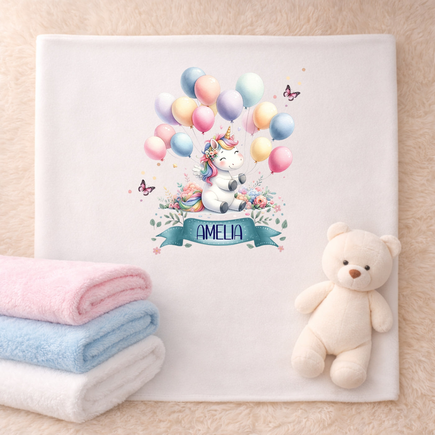 Personalisierte Babydecke mit Namen Einhorn Kuscheldecke