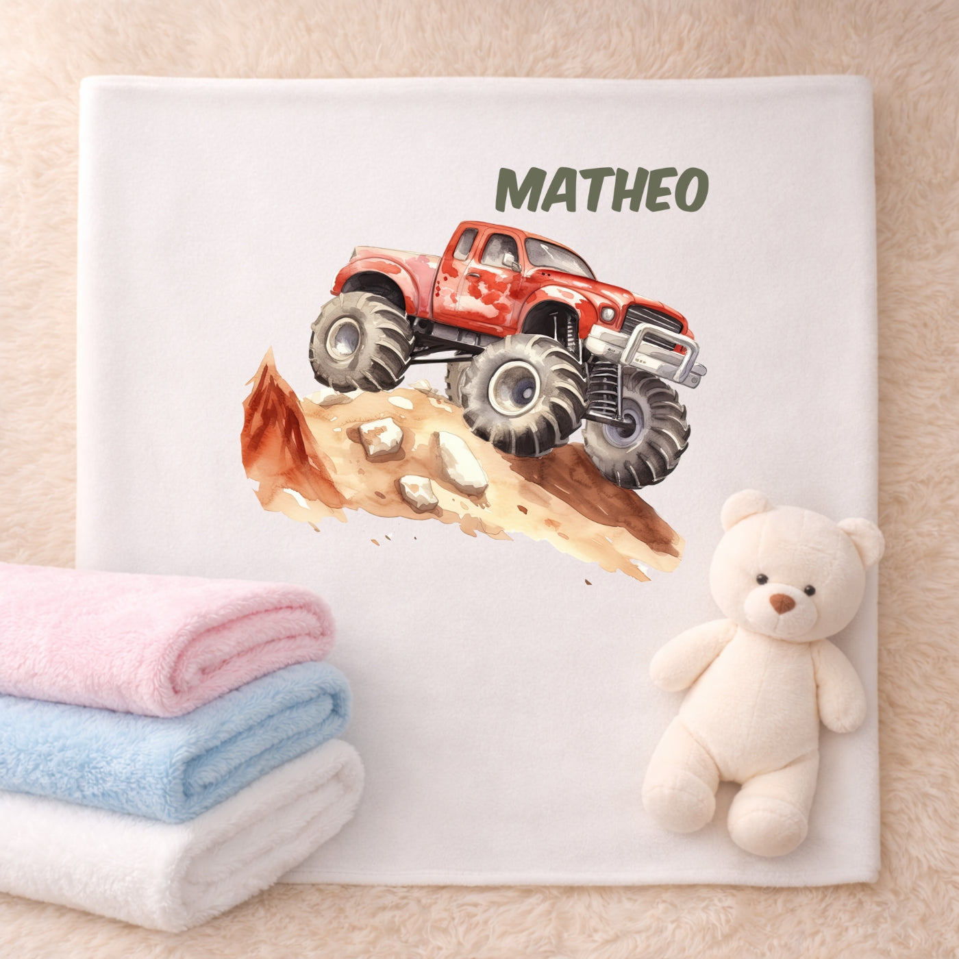 Personalisierte Babydecke mit Namen Auto Kuscheldecke
