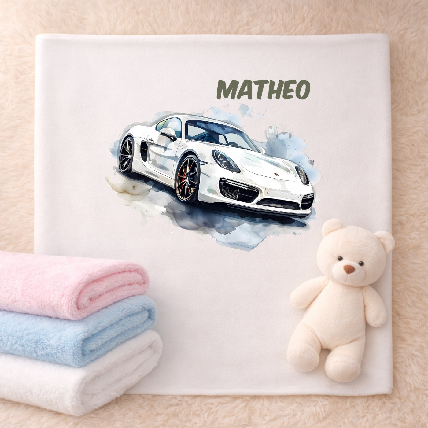 Personalisierte Babydecke mit Namen Auto Kuscheldecke