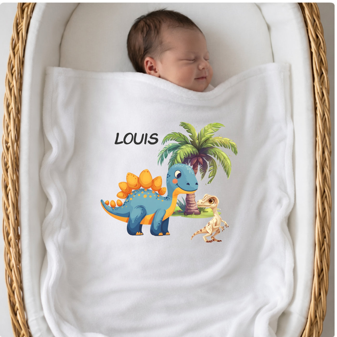 Personalisierte Babydecke mit Namen Dino Kuscheldecke