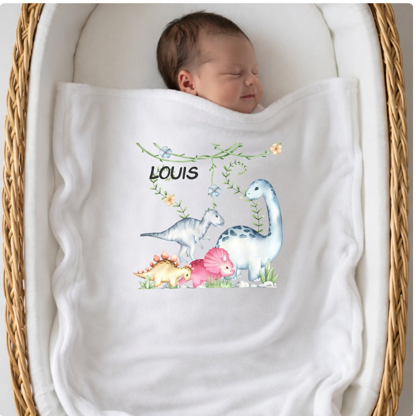 Personalisierte Babydecke mit Namen Dino Kuscheldecke