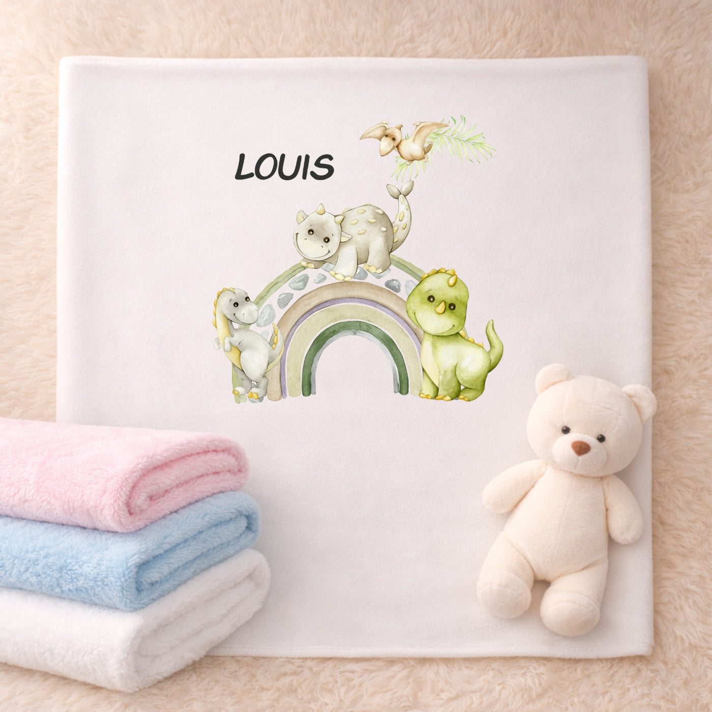 Personalisierte Babydecke mit Namen Dino Kuscheldecke