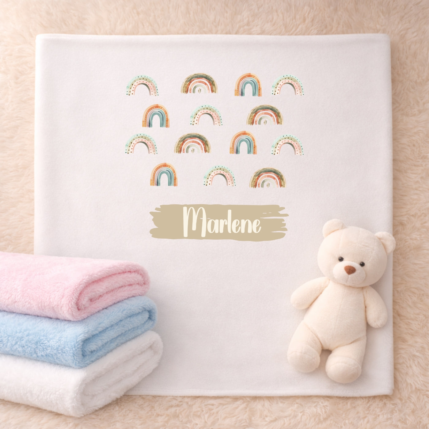 Personalisierte Babydecke mit Namen Regenbogen Kuscheldecke
