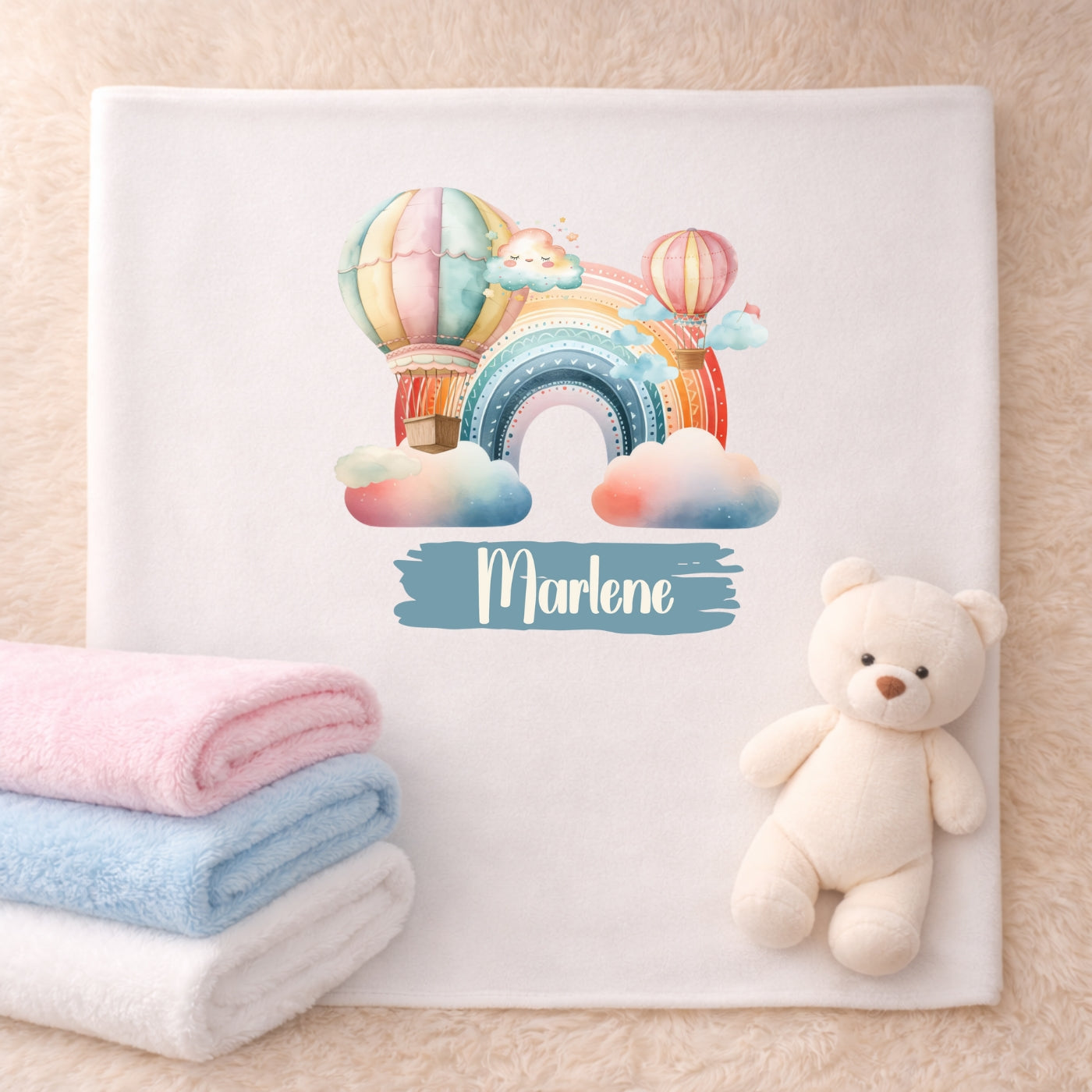 Personalisierte Babydecke mit Namen Regenbogen Kuscheldecke