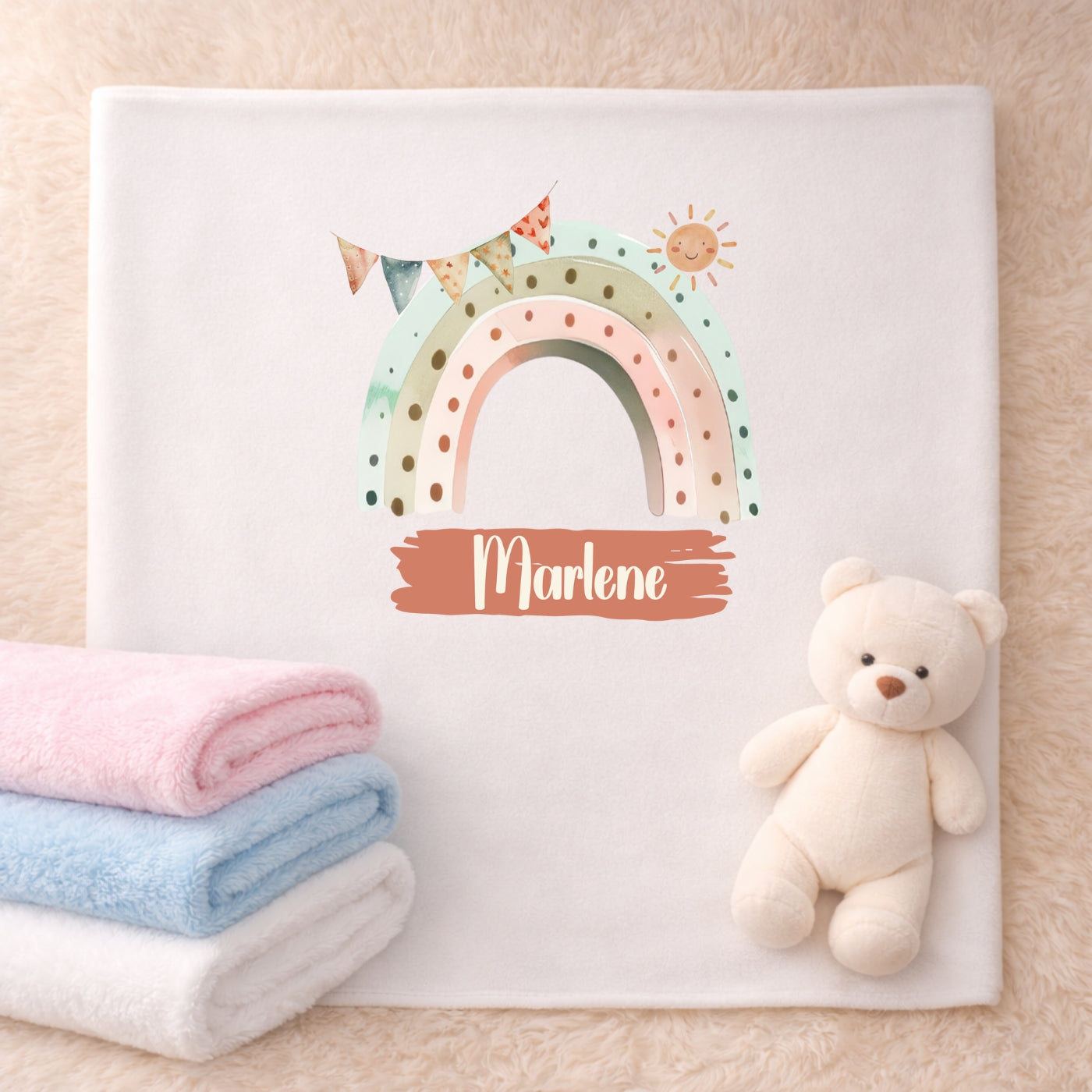 Personalisierte Babydecke mit Namen Regenbogen Kuscheldecke