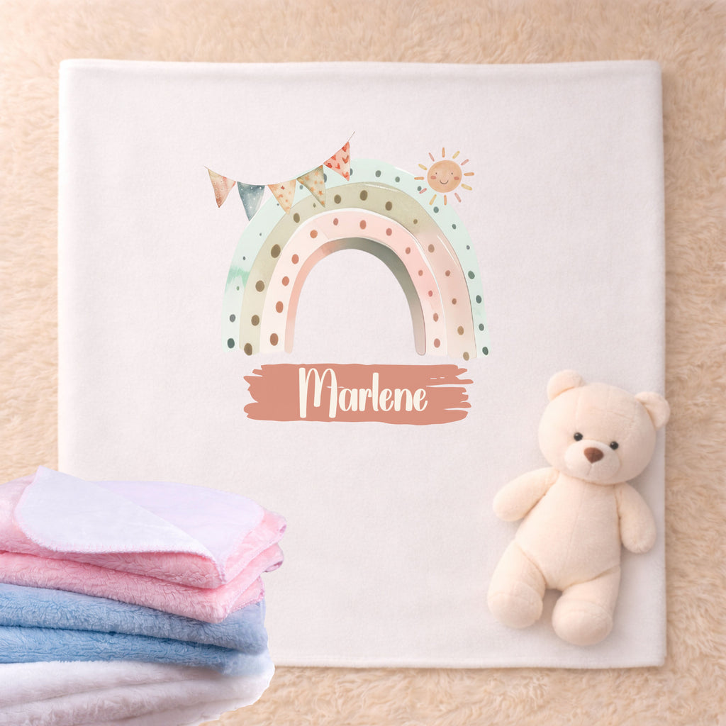 Personalisierte Babydecke mit Namen Regenbogen Kuscheldecke aus weichem Pluesch mit sanften Farben