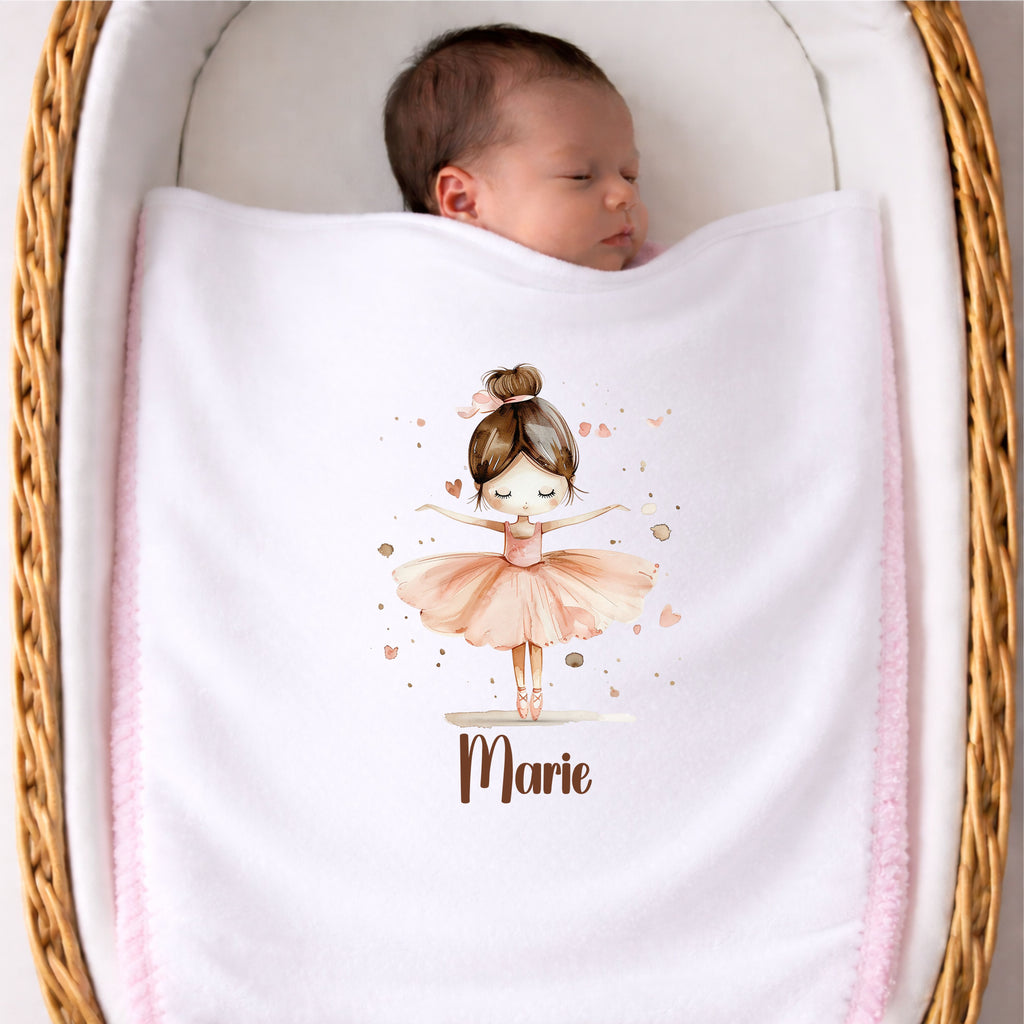 Kuscheldecke Baby mit Ballerina Design und individueller Personalisierung als Geschenk zur Geburt