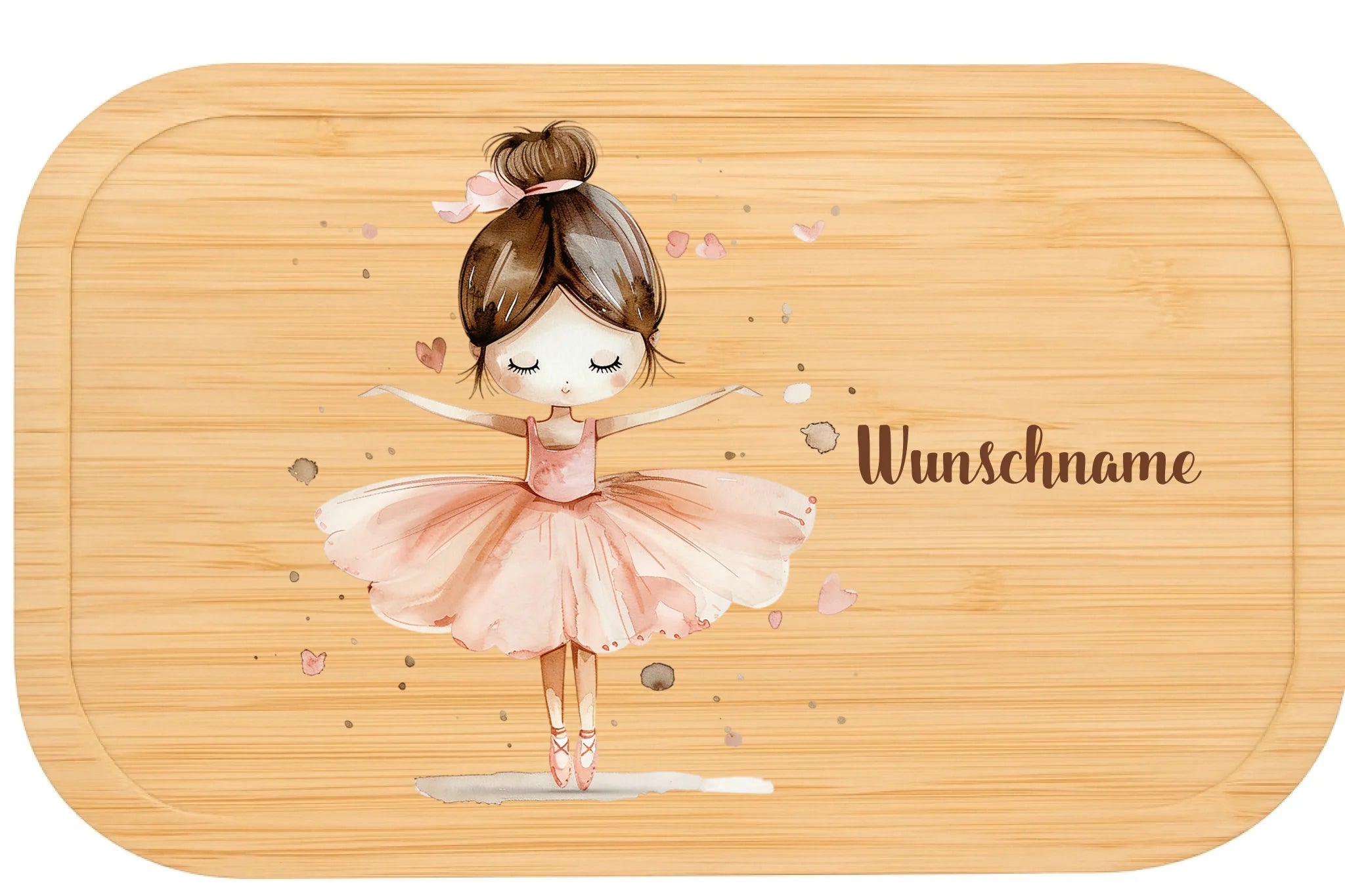 Personalisierte Brotdose Kinder Ballerina-Motiv – Lunchbox Weißblech mit Bambusdeckel & Name