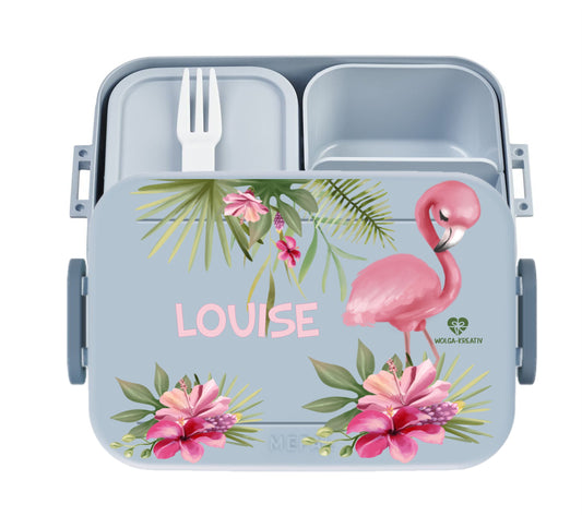 Brotdose Flamingo Blumen personalisiert