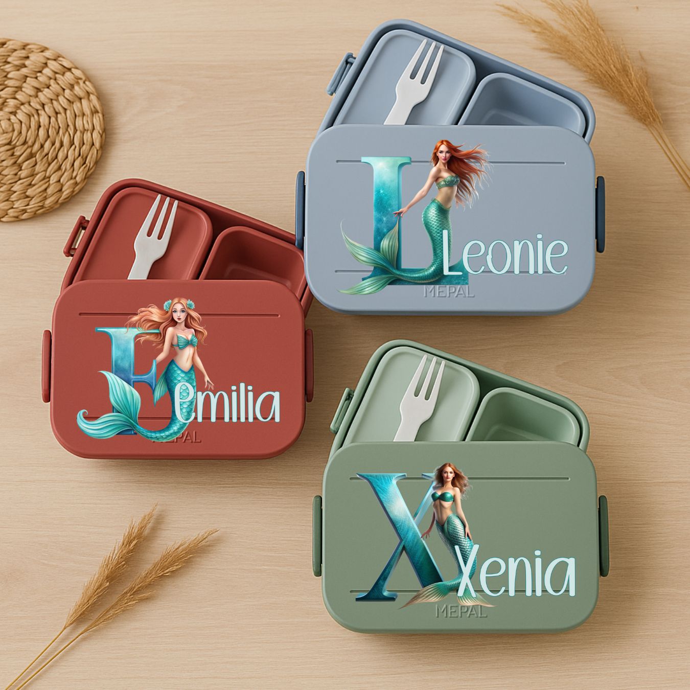 Brotdose personalisiert Kinder mit Namen und Meerjungfrau-Design