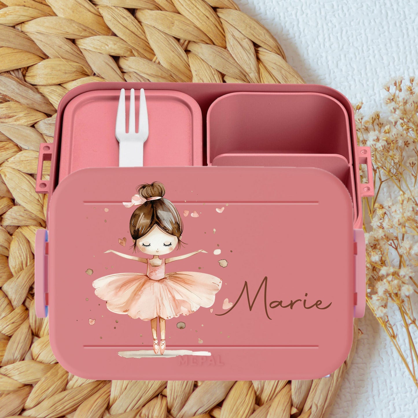 Bento Brotdose rosa Namen und Mädchen Motiven - Fee, Meerjungfrau, Balerina, Prinzessin