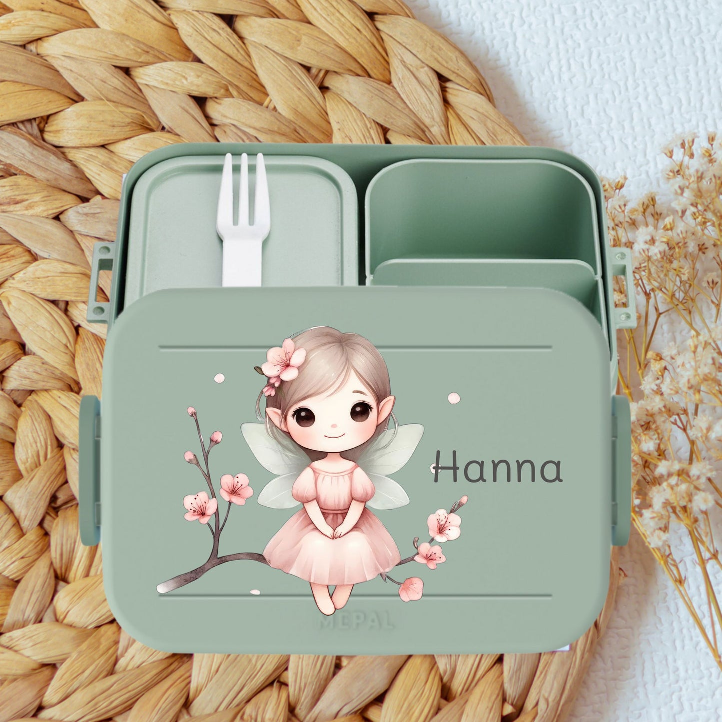 Bento Lunchbox türkis Namen und Mädchen Motiven - Fee, Meerjungfrau, Balerina, Prinzessin