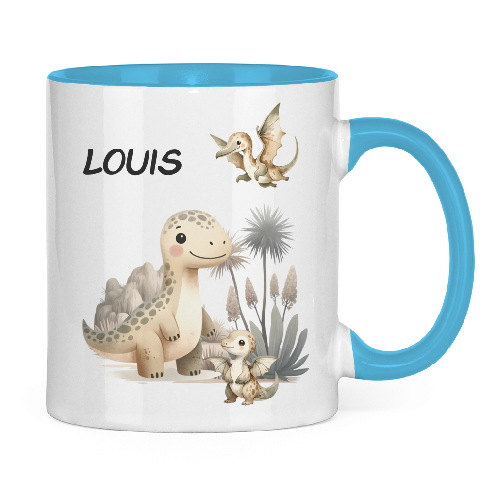 Kindertasse personalisiert – Keramiktasse mit Dinosaurier und Namen für Kinder