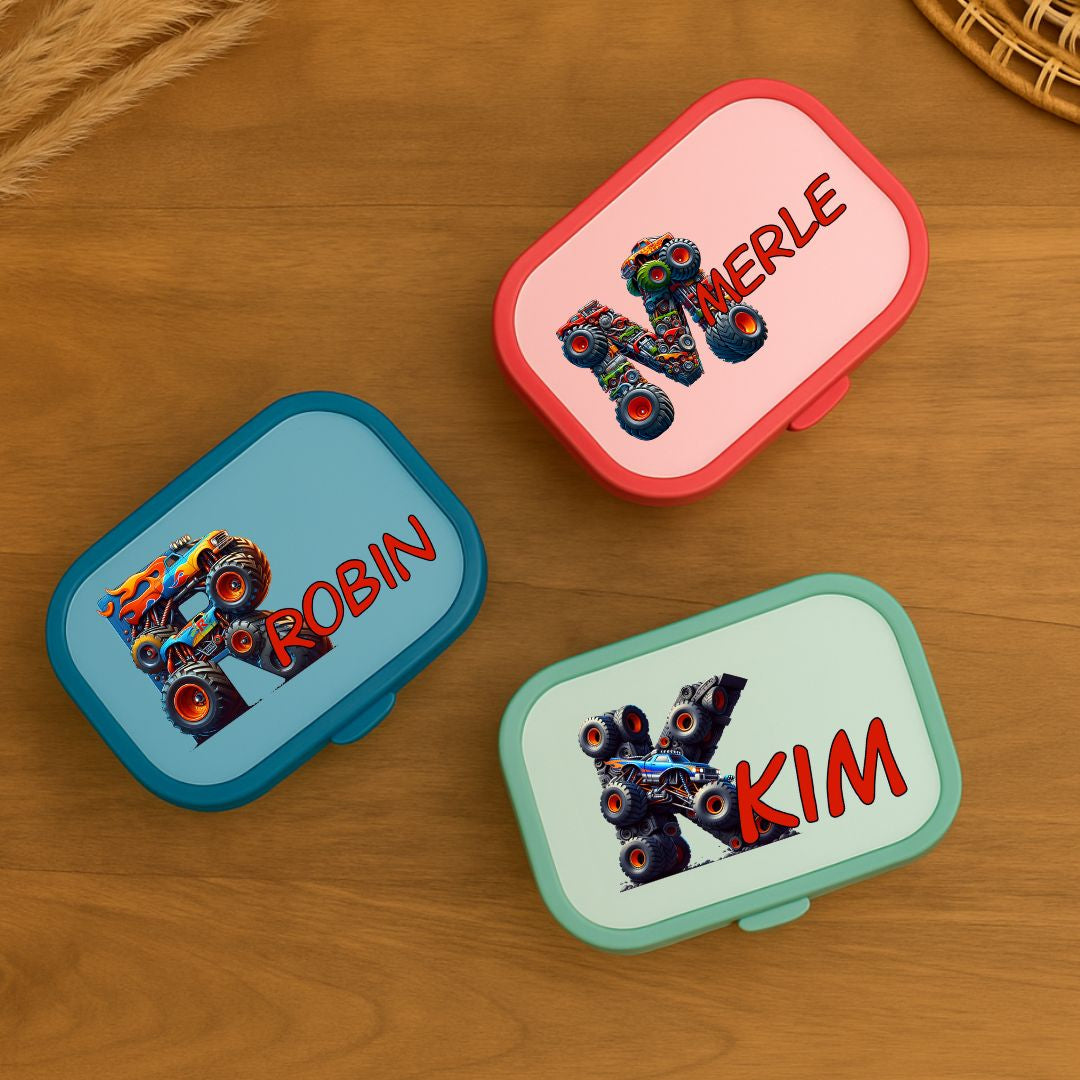 Personalisierte Mepal Campus Brotdose mit Namen Monstertruck Motiv