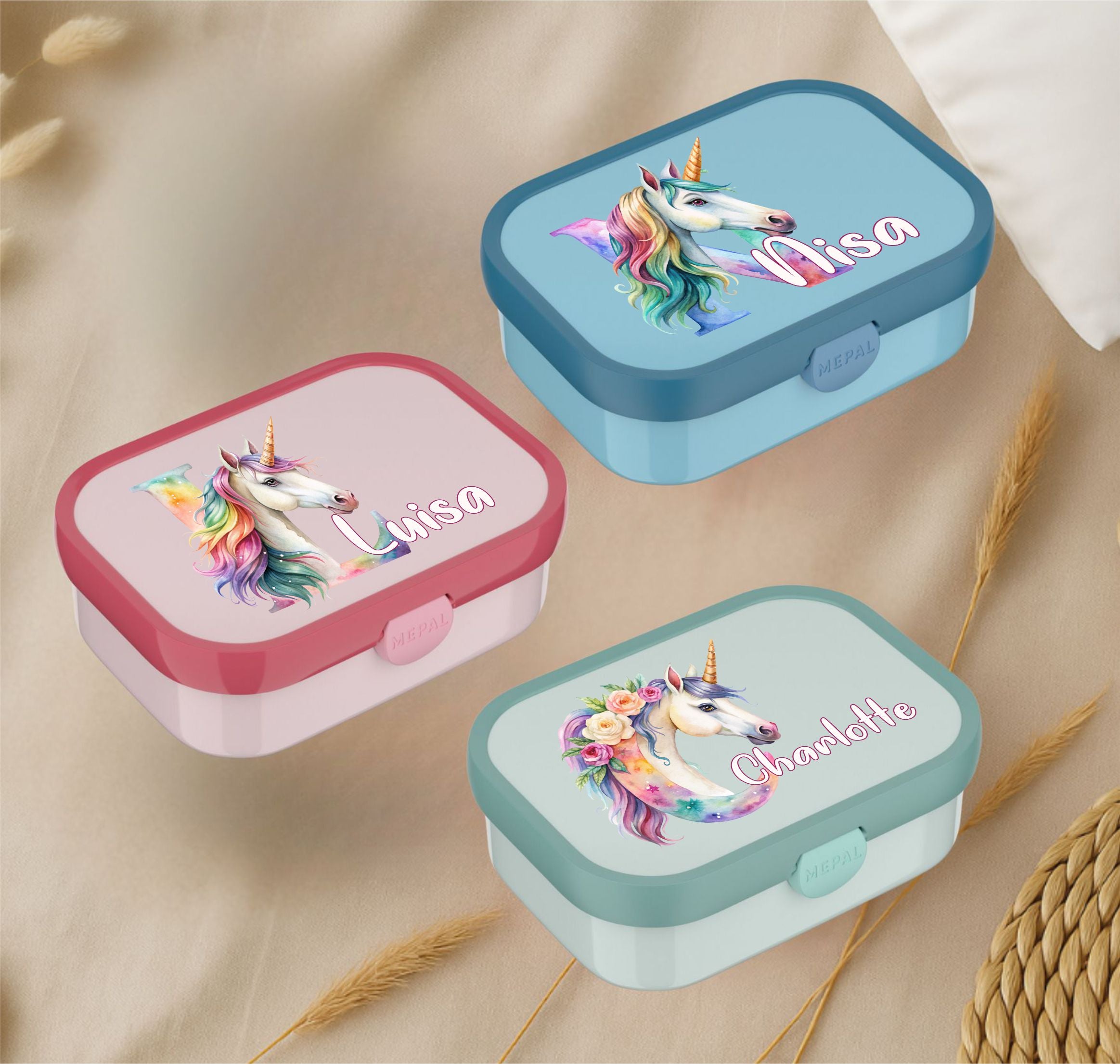 Personalisierte Mepal Campus Brotdose mit Namen Einhorn Motiv
