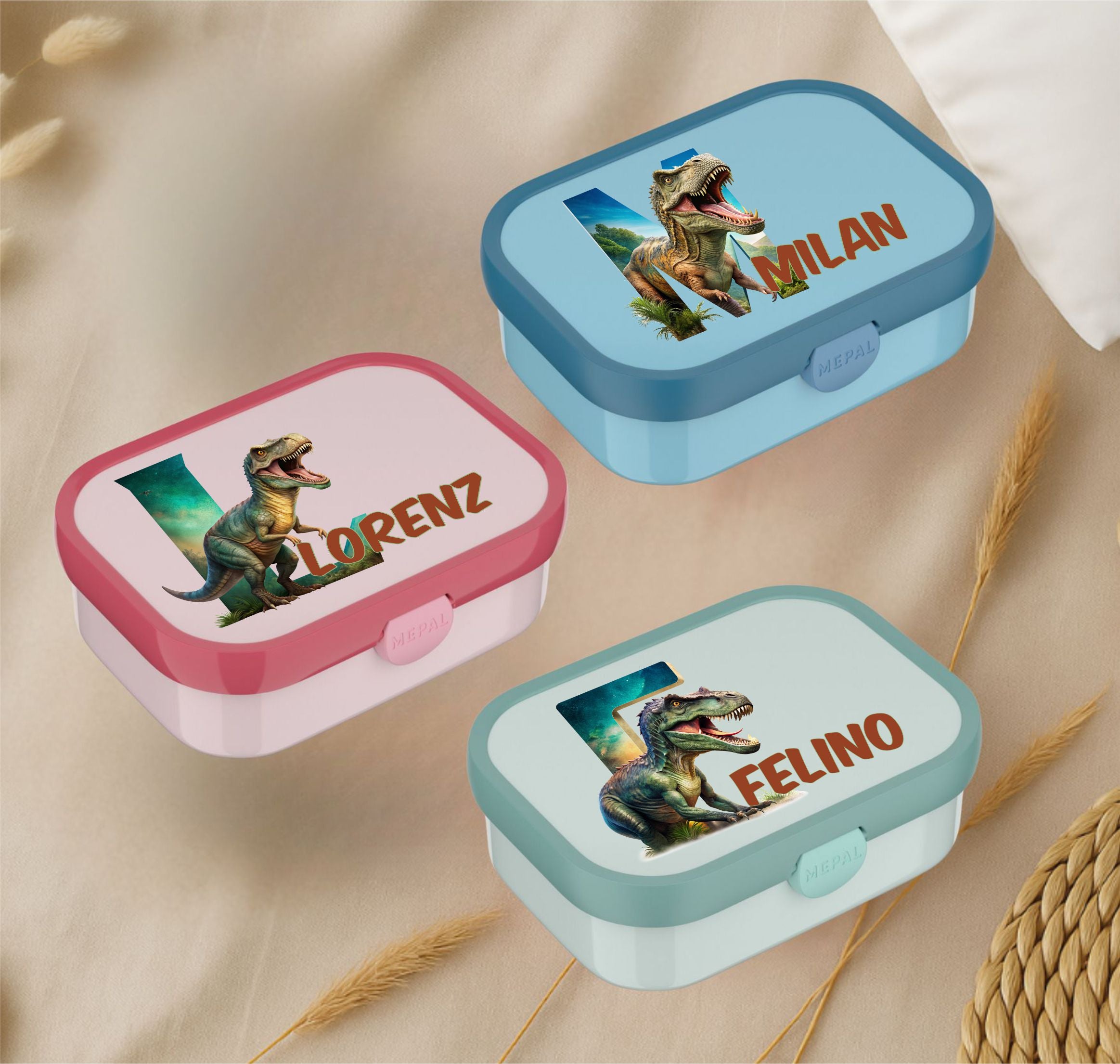 Personalisierte Mepal Campus Brotdose mit Namen T-Rex Motiv