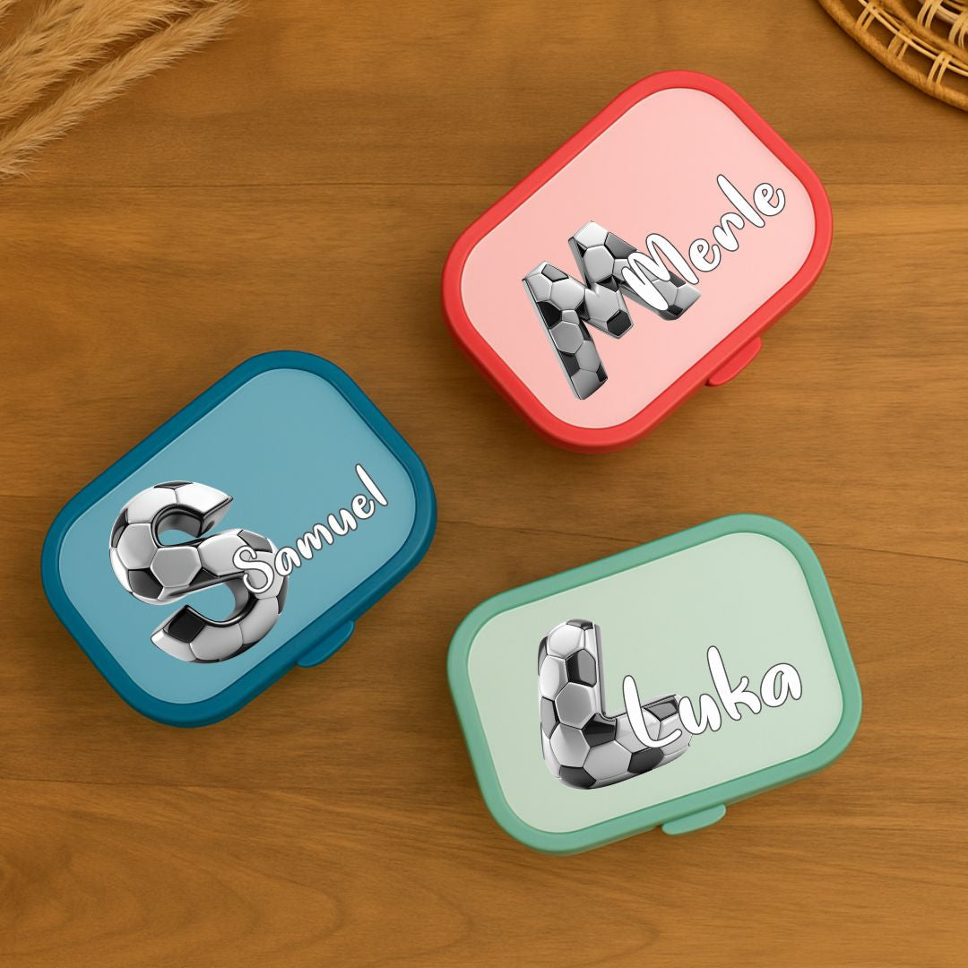 Personalisierte Brotdose mit Namen im Fussball Motiv für Kinder
