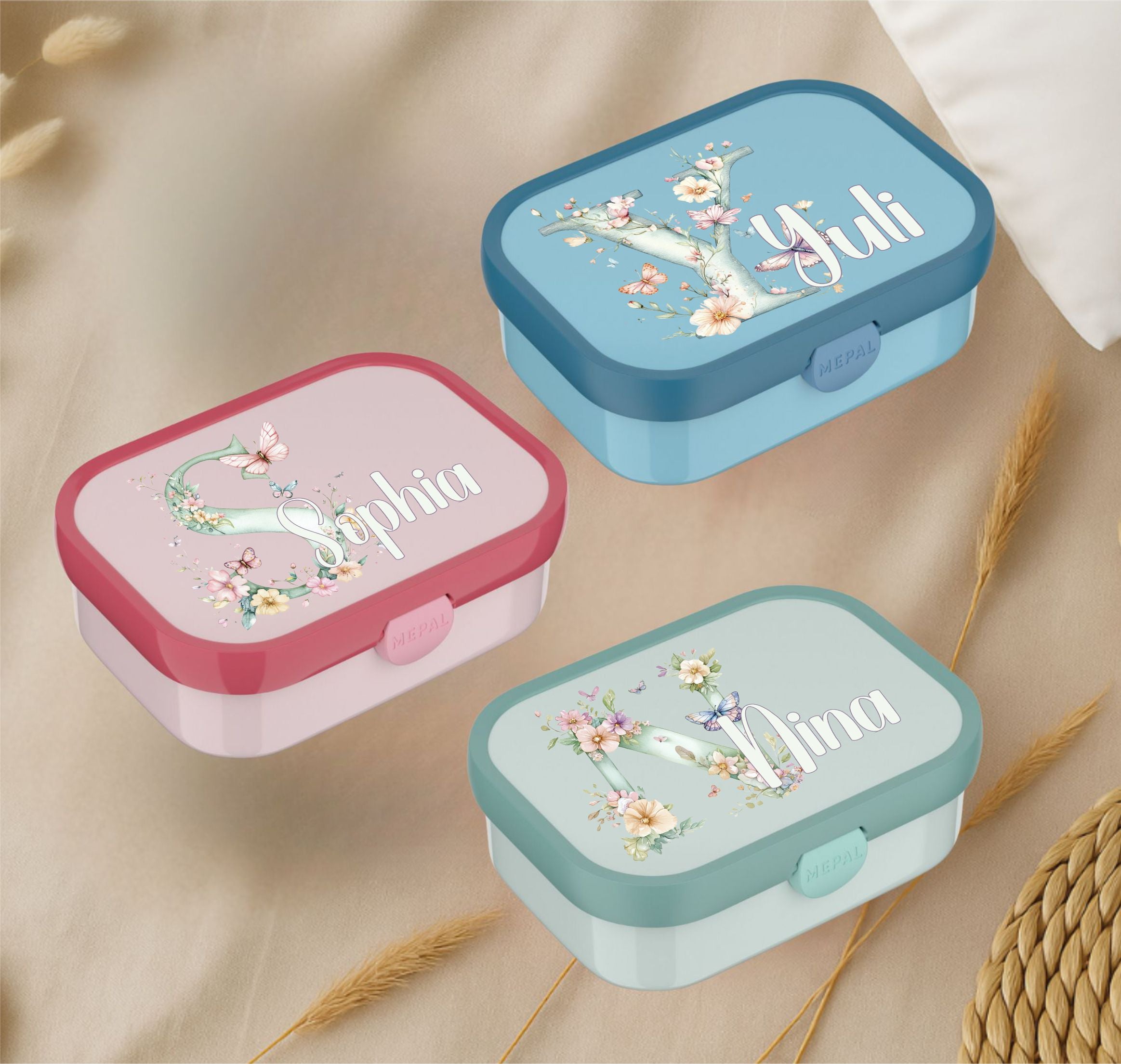 Personalisierte Mepal Campus Brotdose mit Namen Blume Motiv