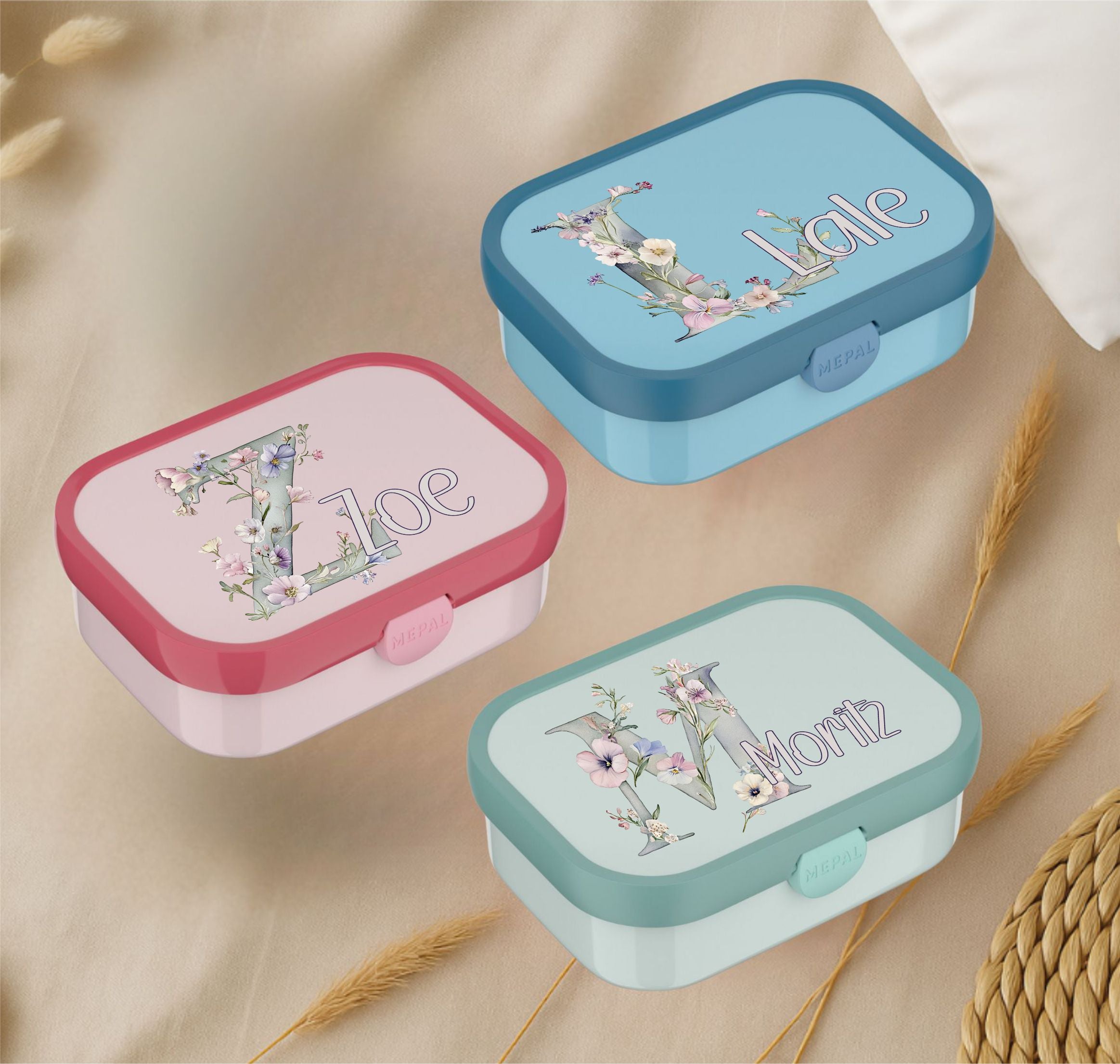 Personalisierte Mepal Campus Brotdose mit Namen Blumig Motiv