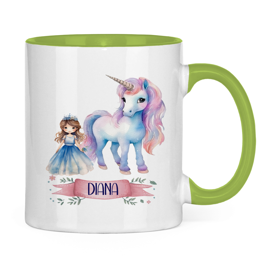 Kindertasse personalisiert – Keramiktasse mit Einhorn und Namen für Mädchen