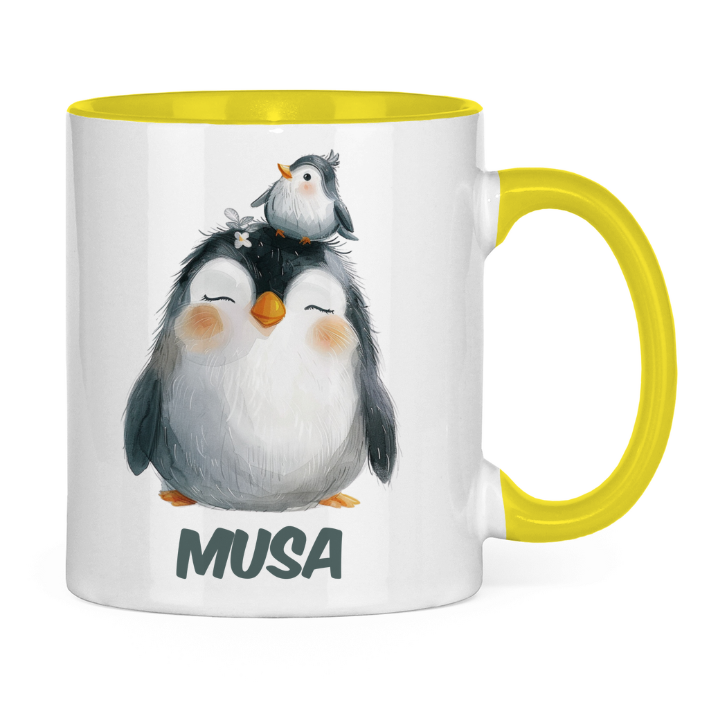 Kindertasse personalisiert – Keramiktasse mit bunten Tieren und Namen
