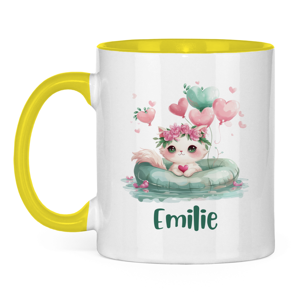 Kindertasse personalisiert – Keramiktasse mit grünen Tieren und Namen