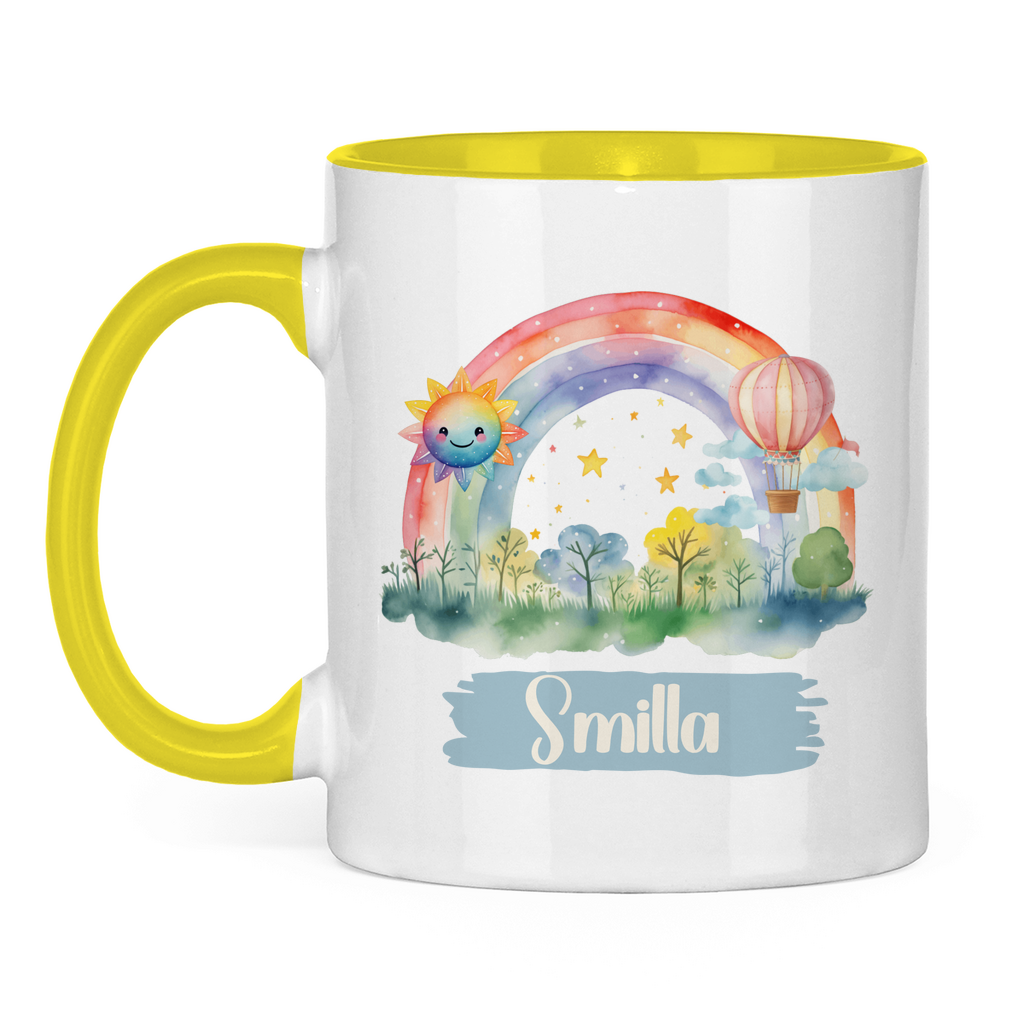 Kindertasse personalisiert – Keramiktasse mit Regenbogen und Namen