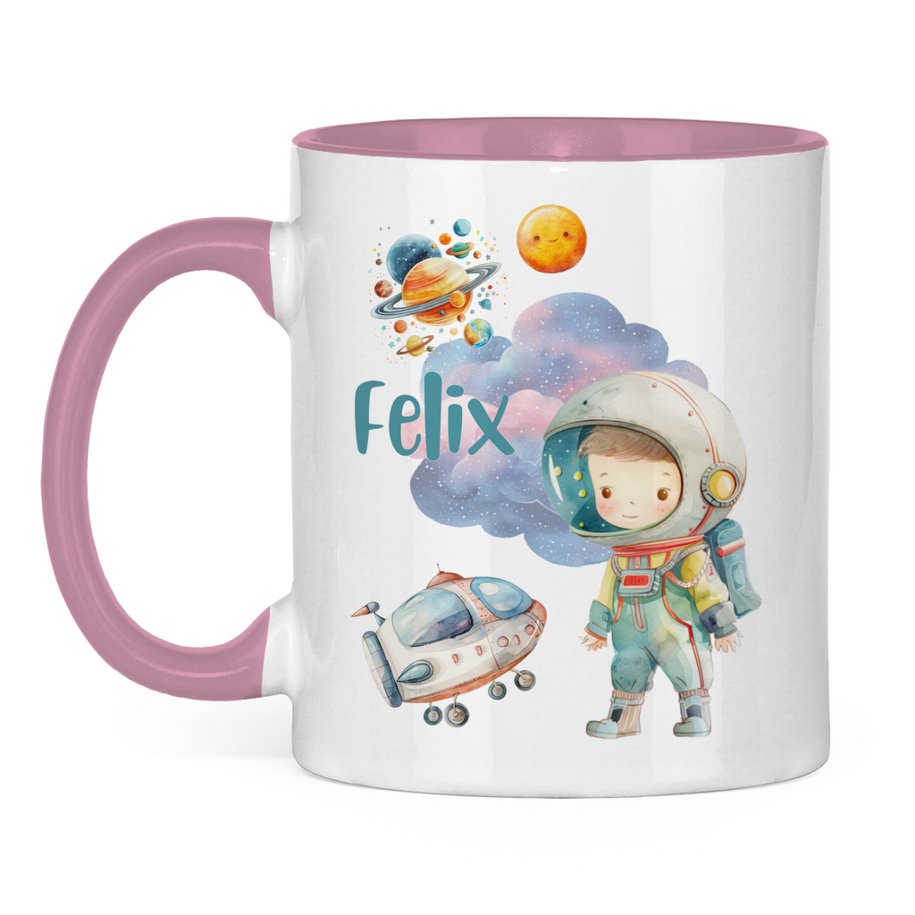 Kindertasse personalisiert – Keramiktasse mit Weltall, Rakete und Namen
