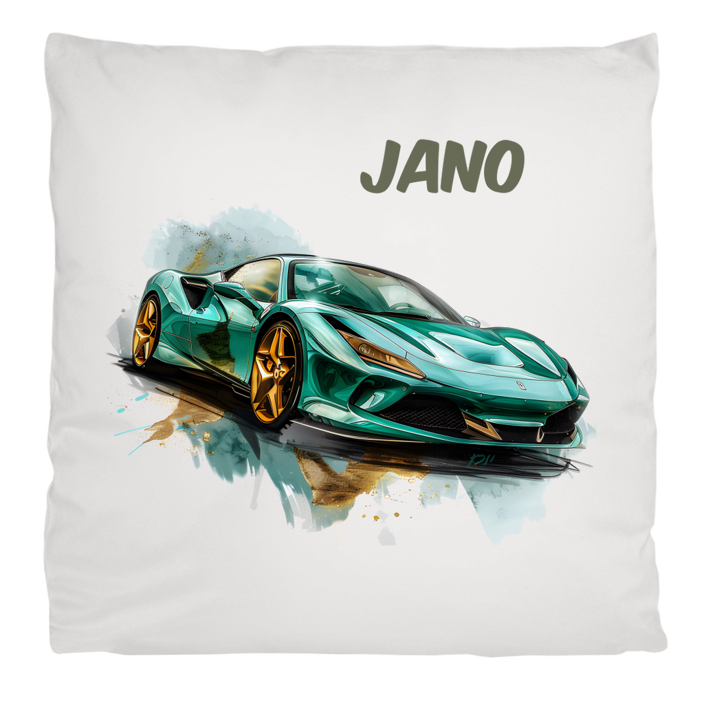 Personalisiertes Kissen mit Rennwagen und Namen – Kinderkissen 40x40 cm, weich & mit Reißverschluss