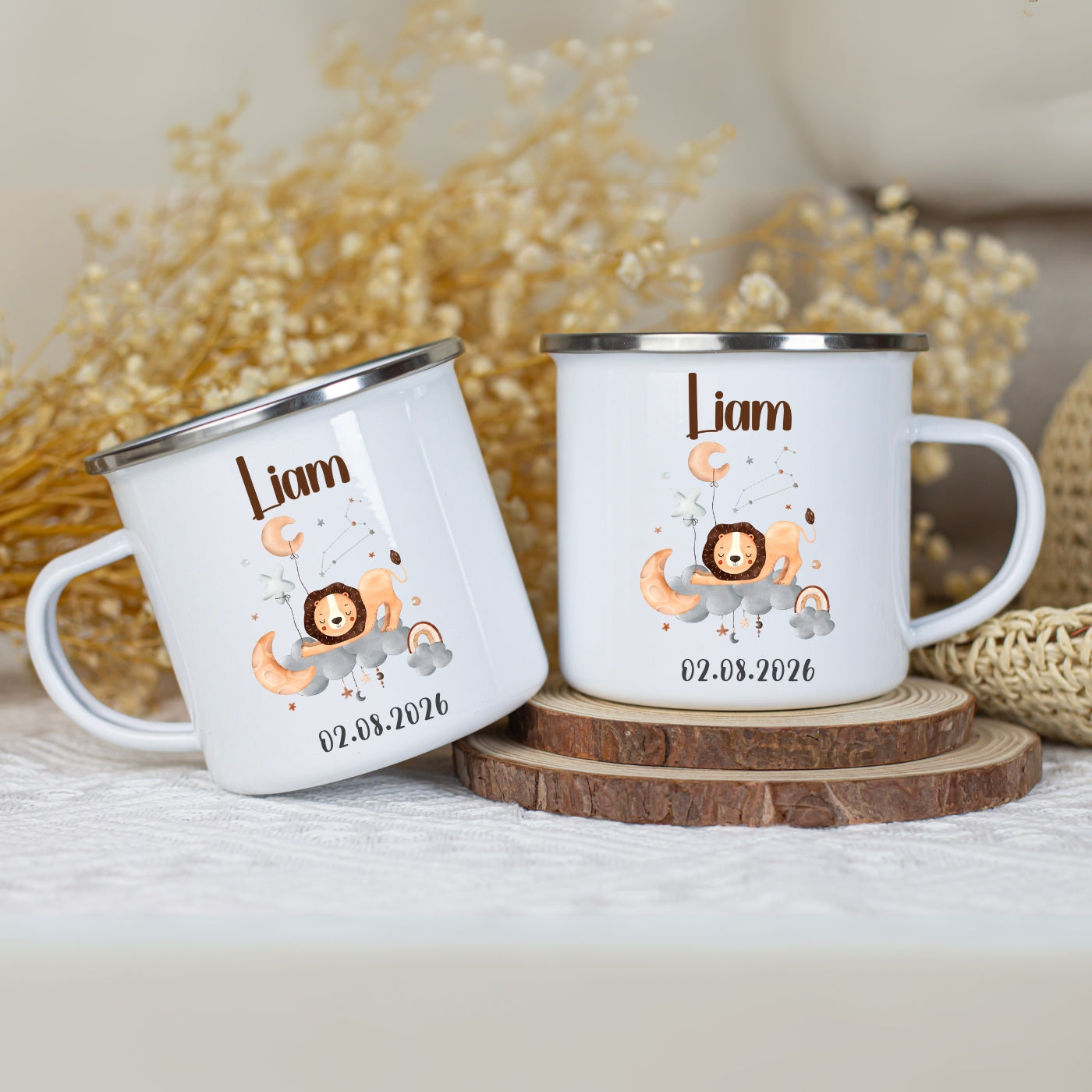 Emaille Tasse personalisiert – Sternzeichen Kindertasse mit Namen und Geburtsdatum – Bruchsicher