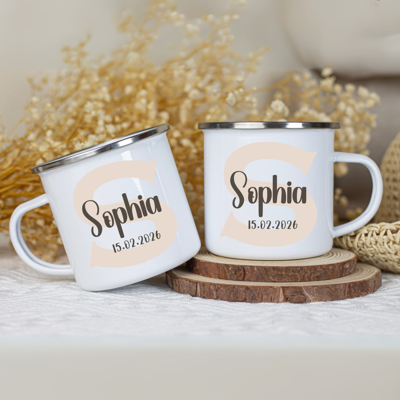 Emaille Tasse personalisiert – Kindertasse mit Namen und Geburtsdatum – Bruchsicher und BPA-frei