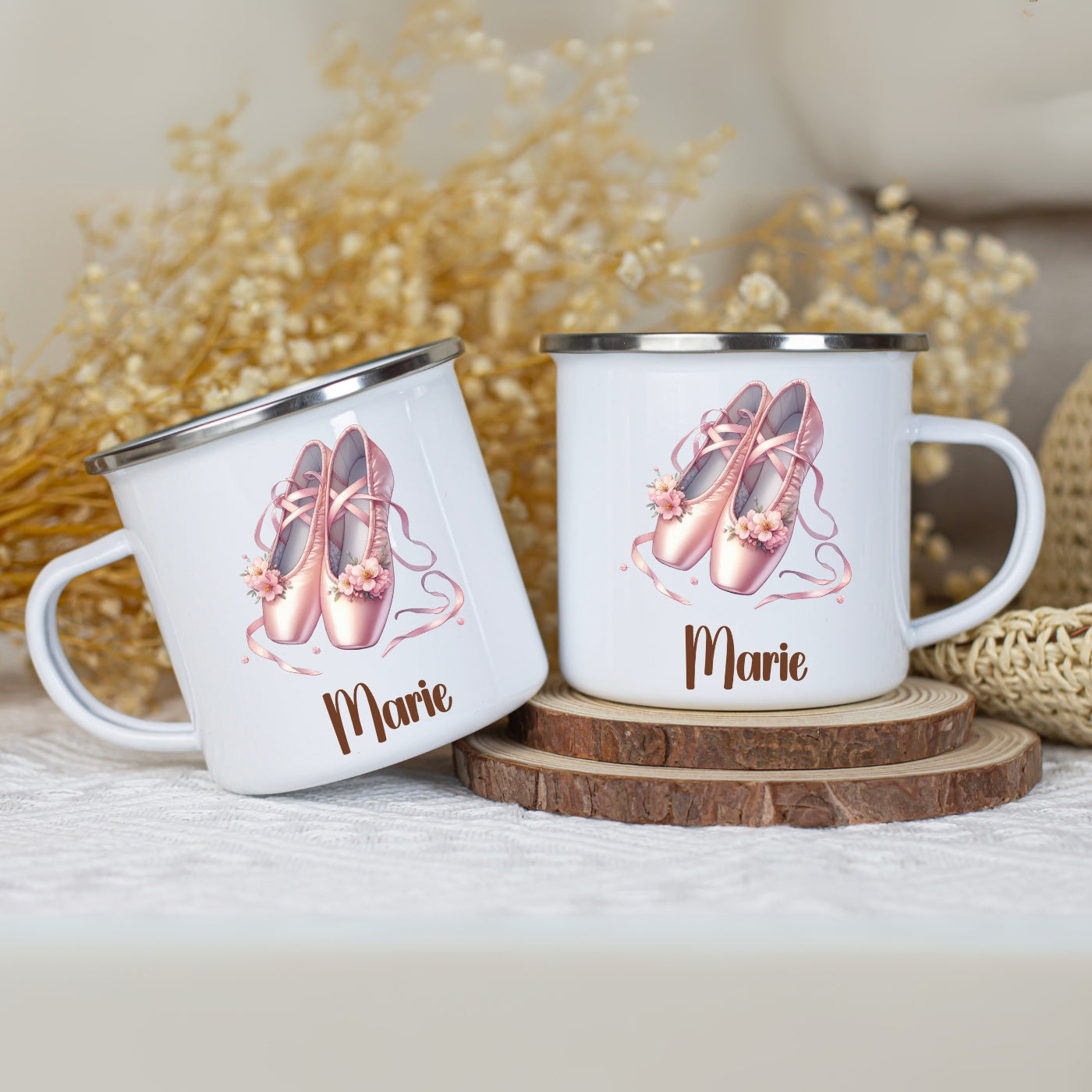 Emaille Tasse personalisiert – Ballerina Kindertasse mit Namen