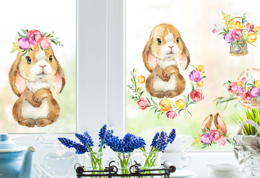 fensterbild fenstersticker hasen blumen wolga-kreativ