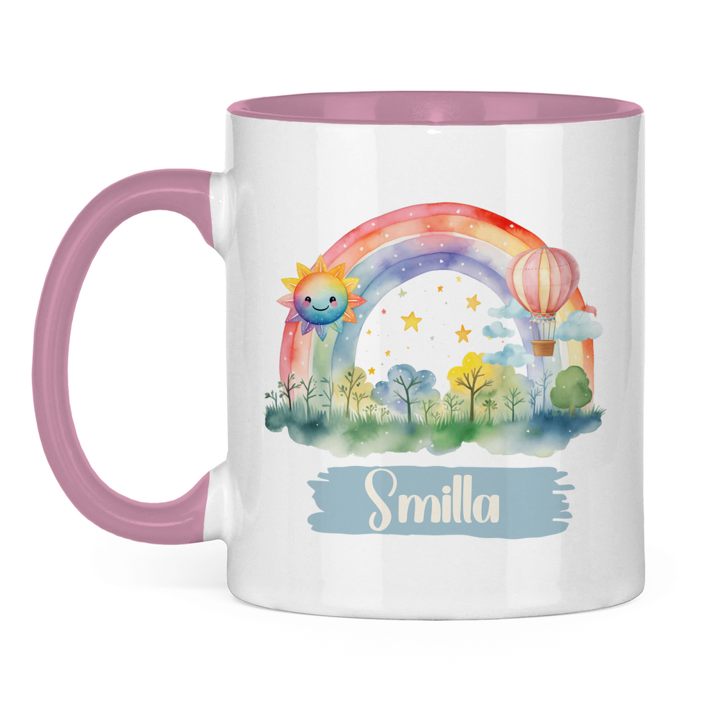 Kindertasse personalisiert – Keramiktasse mit Regenbogen und Namen