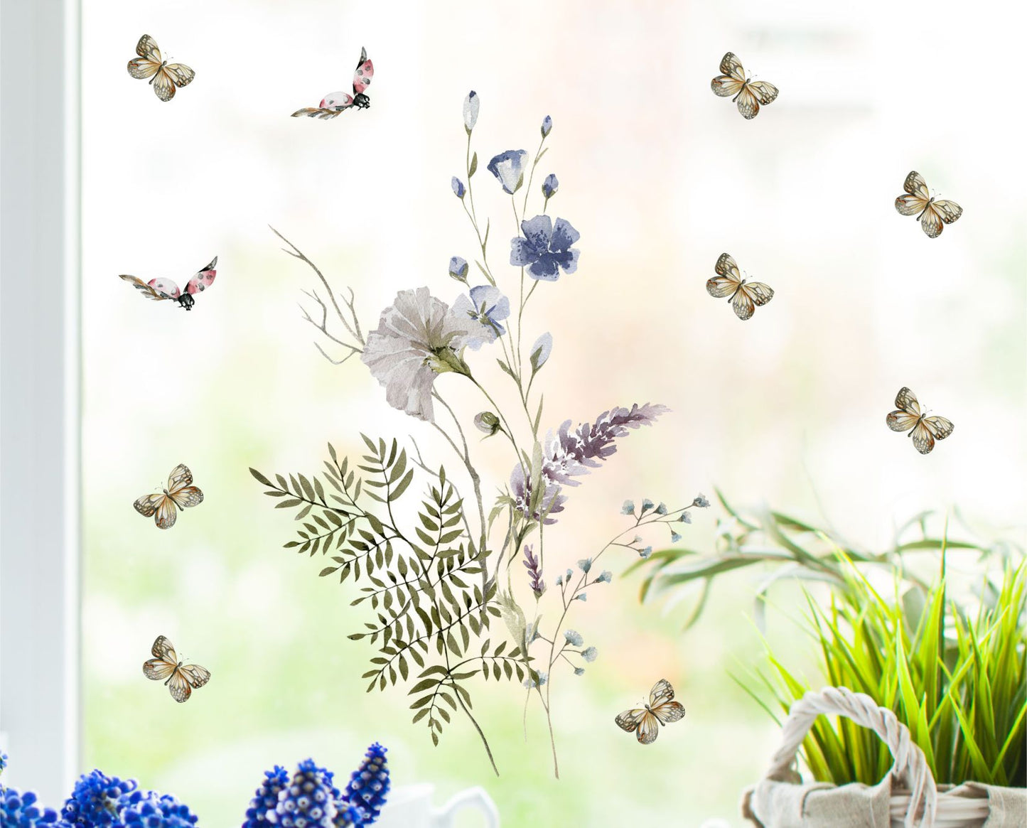 Fensterbild Wiesenblumen Schmetterlinge