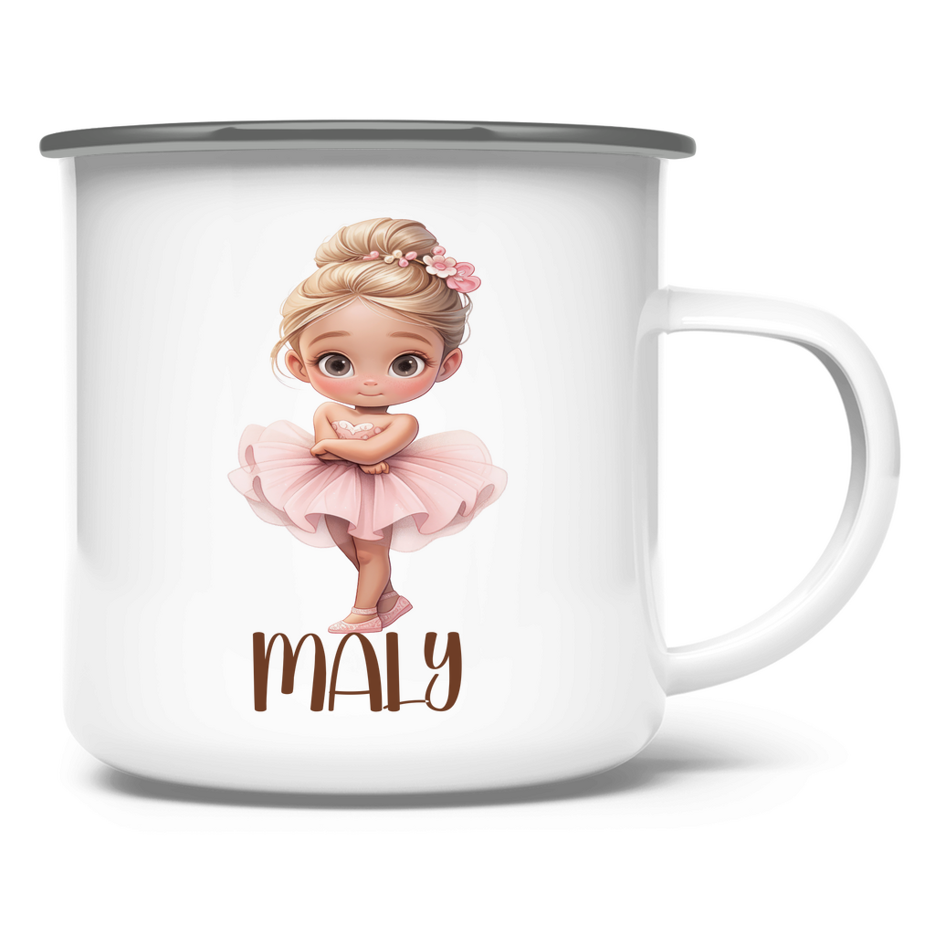 Emaille Tasse personalisiert – Ballerina Kindertasse mit Namen